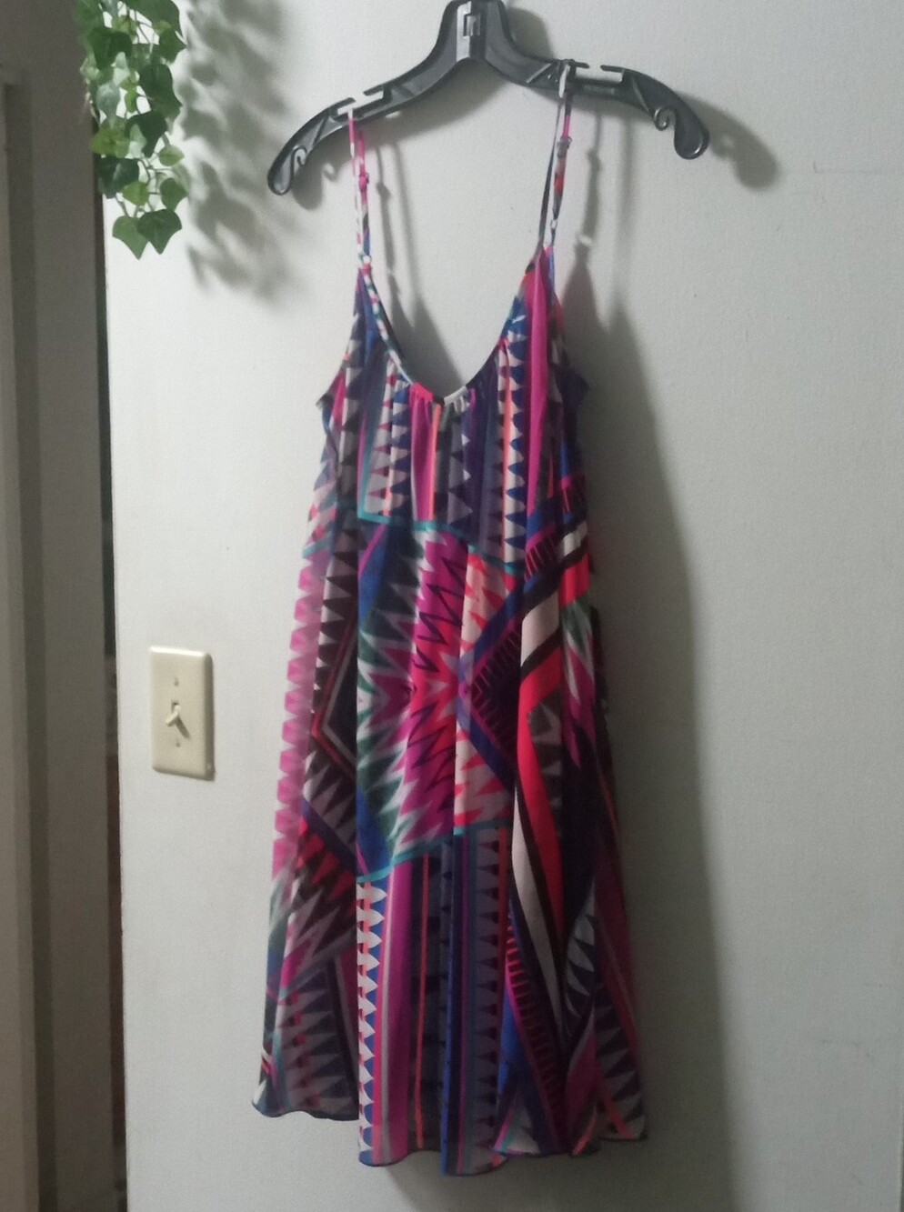 Express Multicolor Geometric Print Spaghetti-Strap Dress